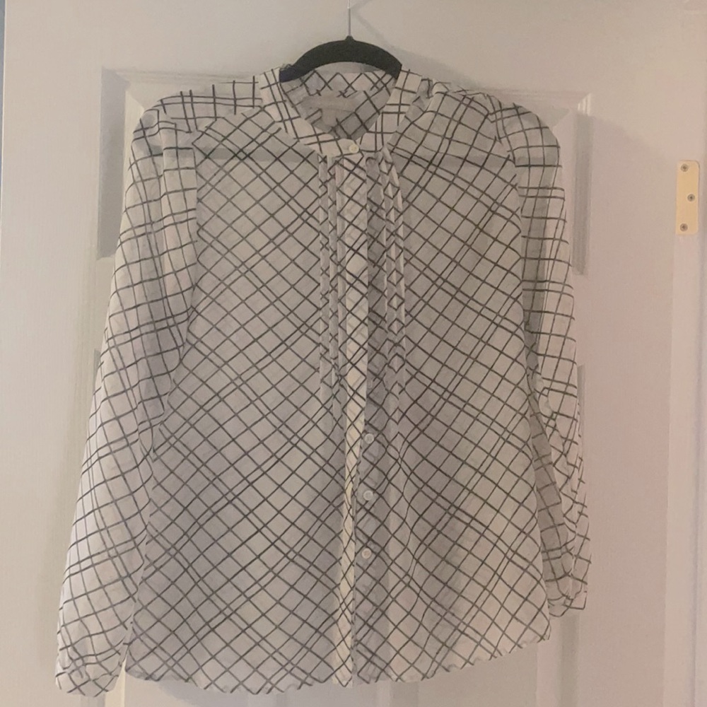 Sheer long sleeve button up work blouse